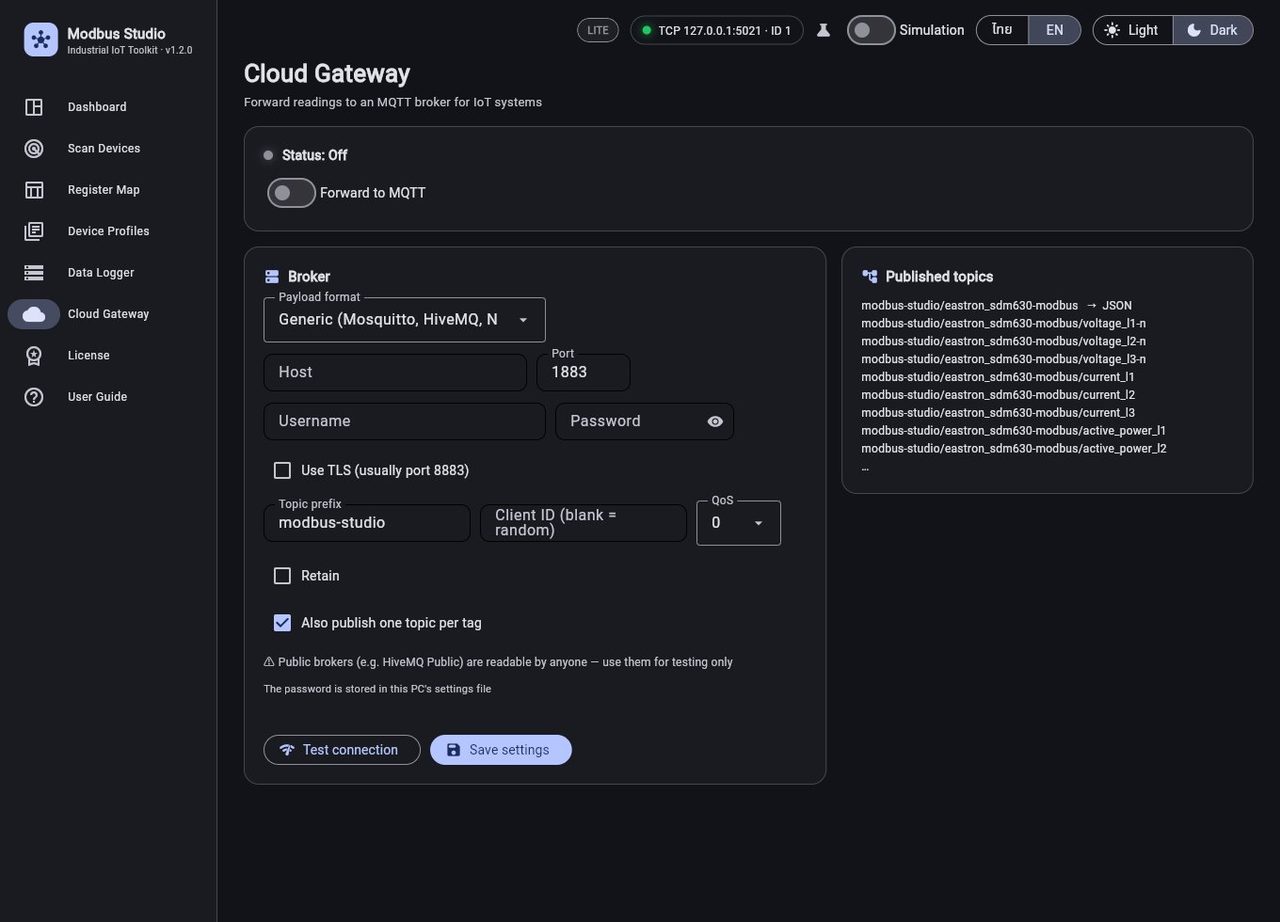 Modbus Studio cloud gateway