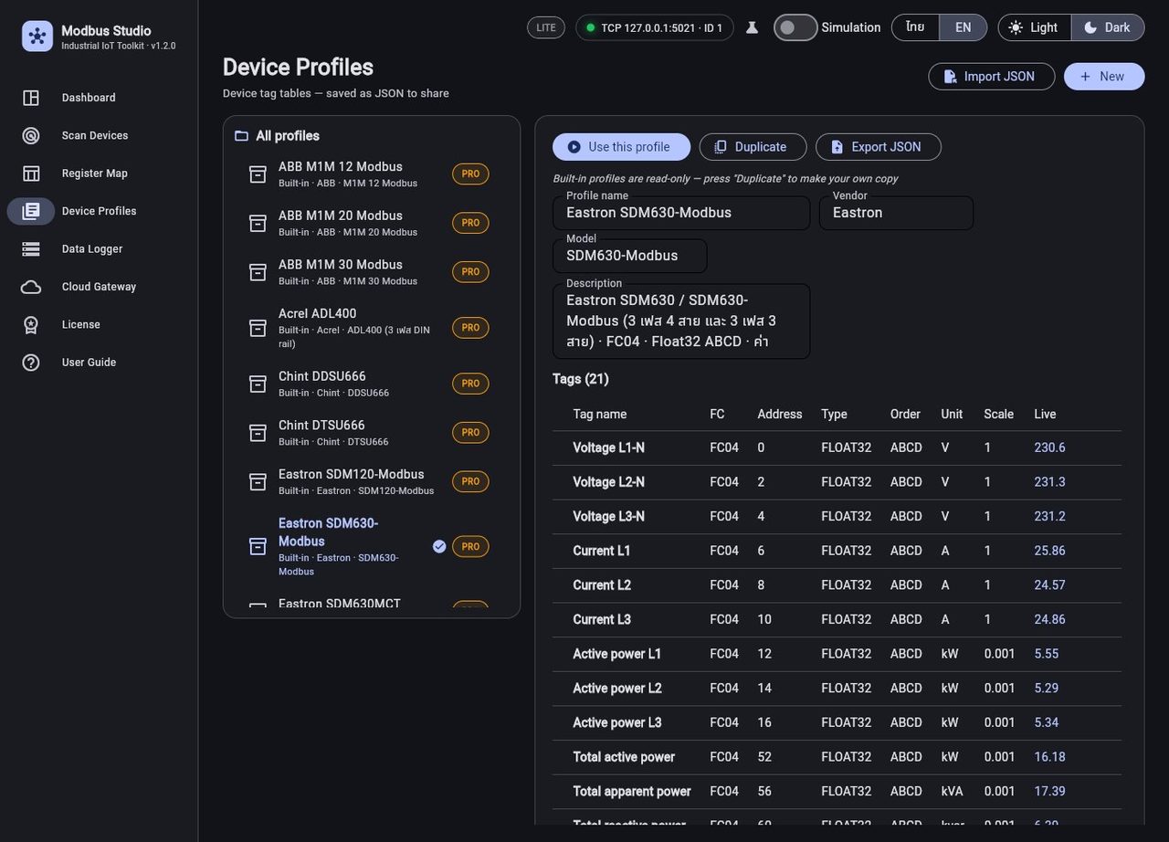 Modbus Studio device profiles